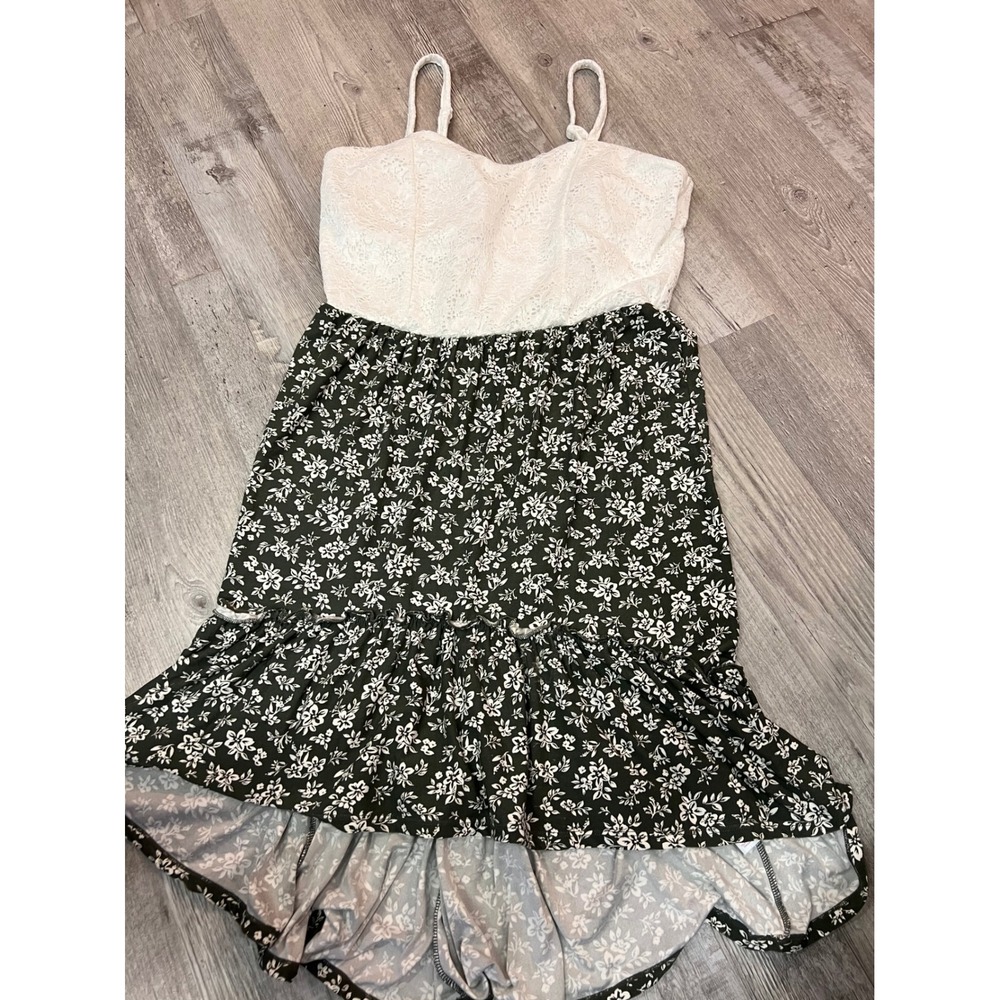 No‎ Boundaries Floral Lace High Low Dress Green White Large 11-13 Sundress Boho